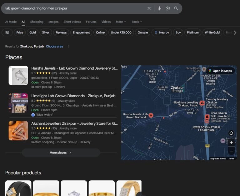 #1 for “lab grown diamond ring for men” — #1 in Google Maps, Zirakpur