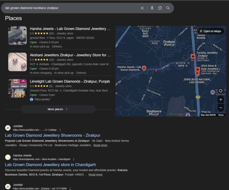 #1 for “lab grown diamond necklace” — #1 in Google Maps, Zirakpur