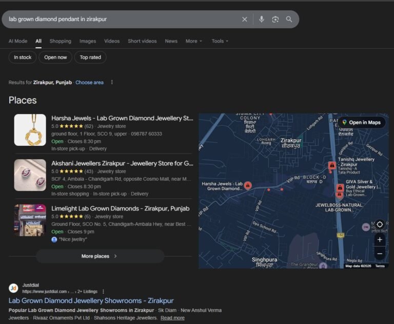#1 for “lab grown diamond pendant” — #1 in Google Maps, Zirakpur