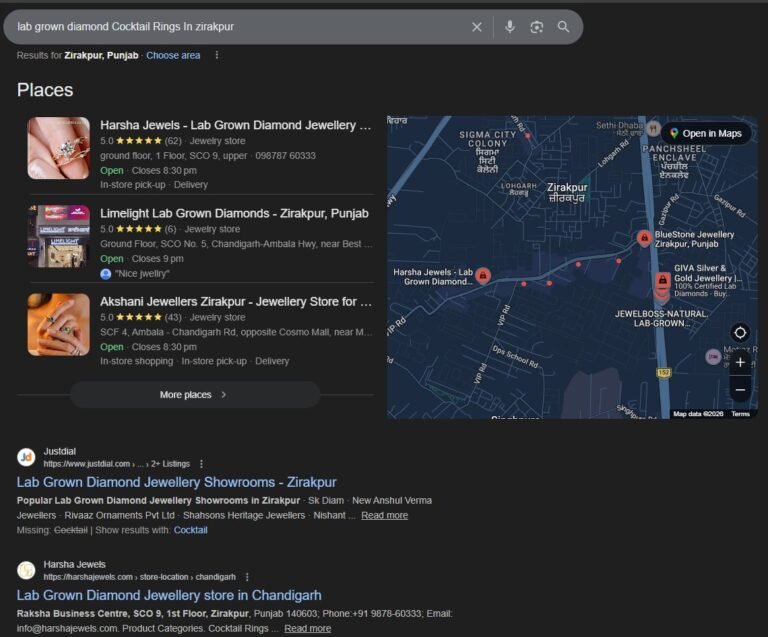 #1 on Maps and page 1 for “cocktail rings” — #1 in Google Maps and organic results