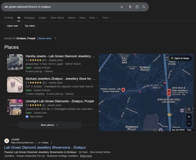 #1 for “lab grown diamond brooch” — #1 in Google Maps, Zirakpur