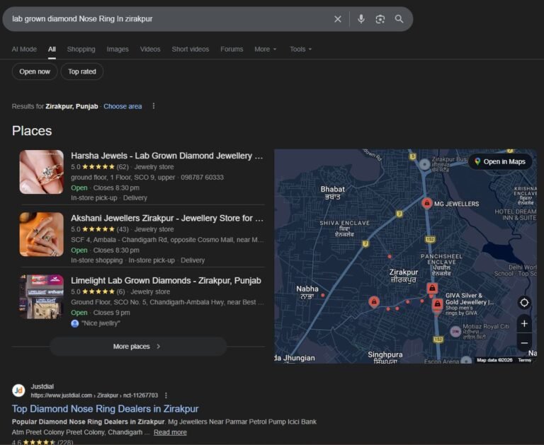 #1 for “lab grown diamond nose ring” — #1 in Google Maps, Zirakpur