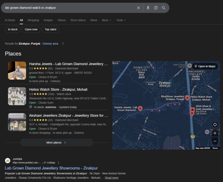 #1 for “lab grown diamond watch” — #1 ranks above a dedicated watch store